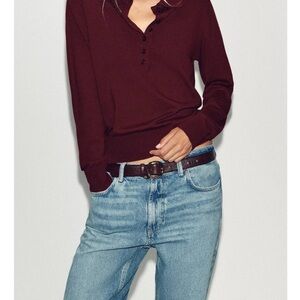 Zara Burgundy Knit Polo Sweater